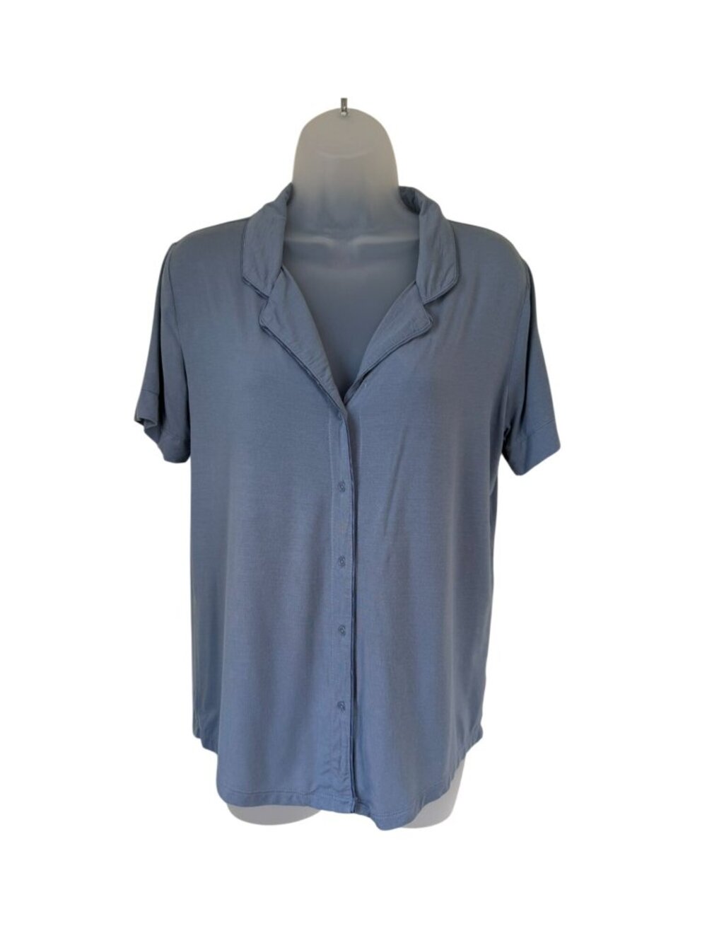 True See Blue Gray Button Front Pajama Shirt Top Short Sleeve Womens Large